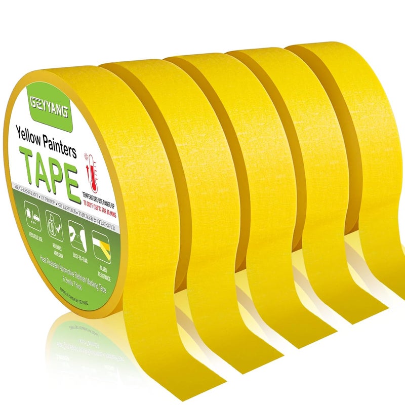 G GEYYANG Yellow Painters Tape, Automotive Masking Tape - Yellow Masking Tape for Walls Painting, DIY Crafting, Labeling, Art, Car - 1 Inch x 55 Yards x 5 Rolls - Image 1